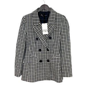 Zara black and white Gingham Double Breasted Blazer 1478/335
